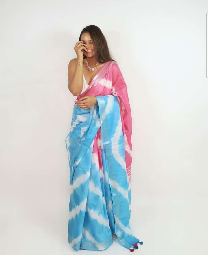 Linen slub saree