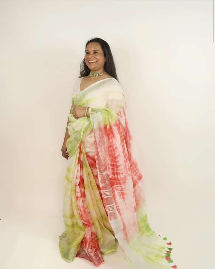 Linen slub saree