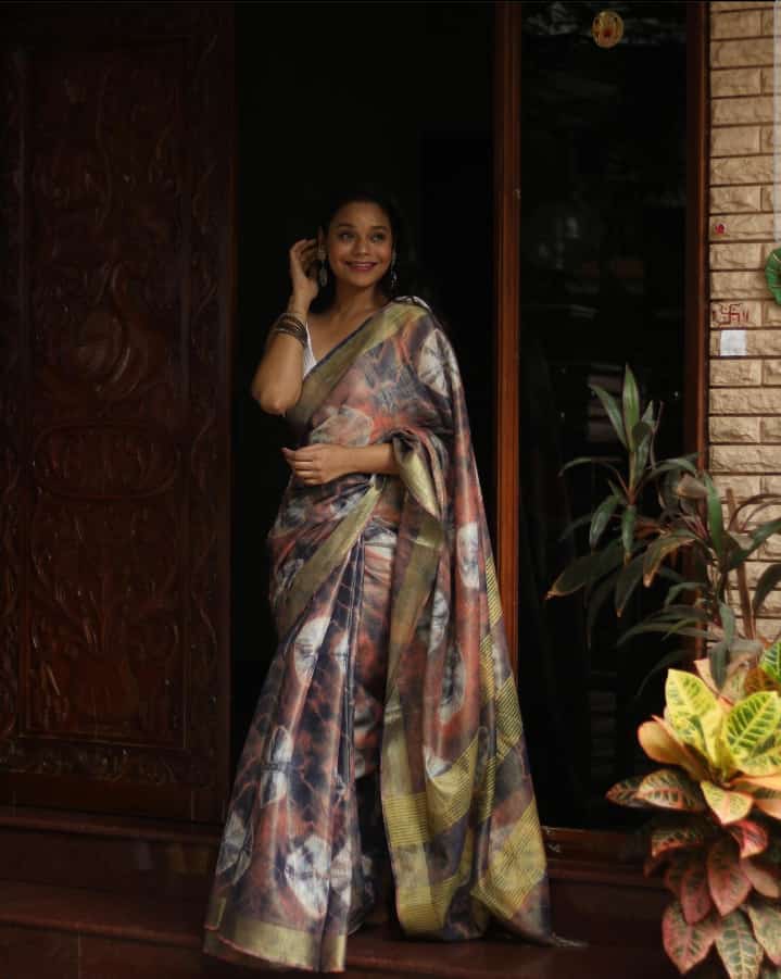 Linen slub saree