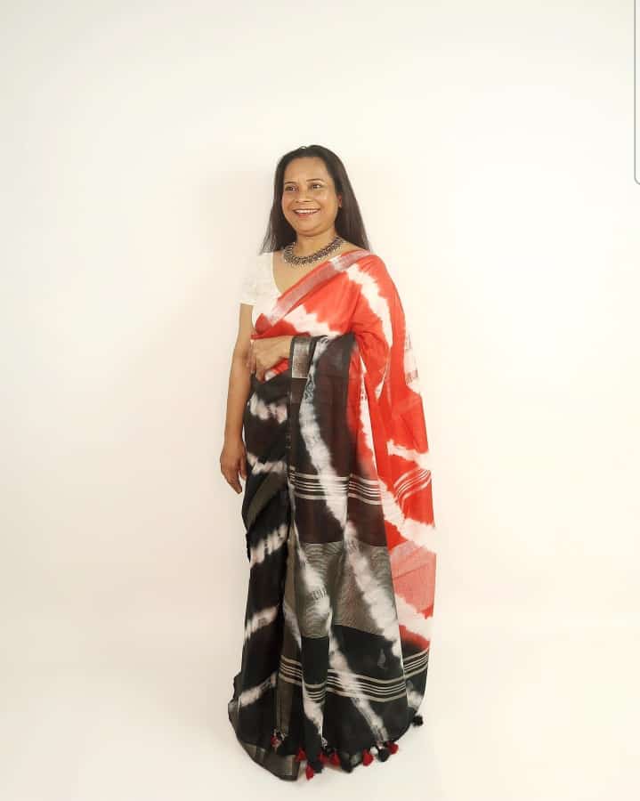 Linen slub saree