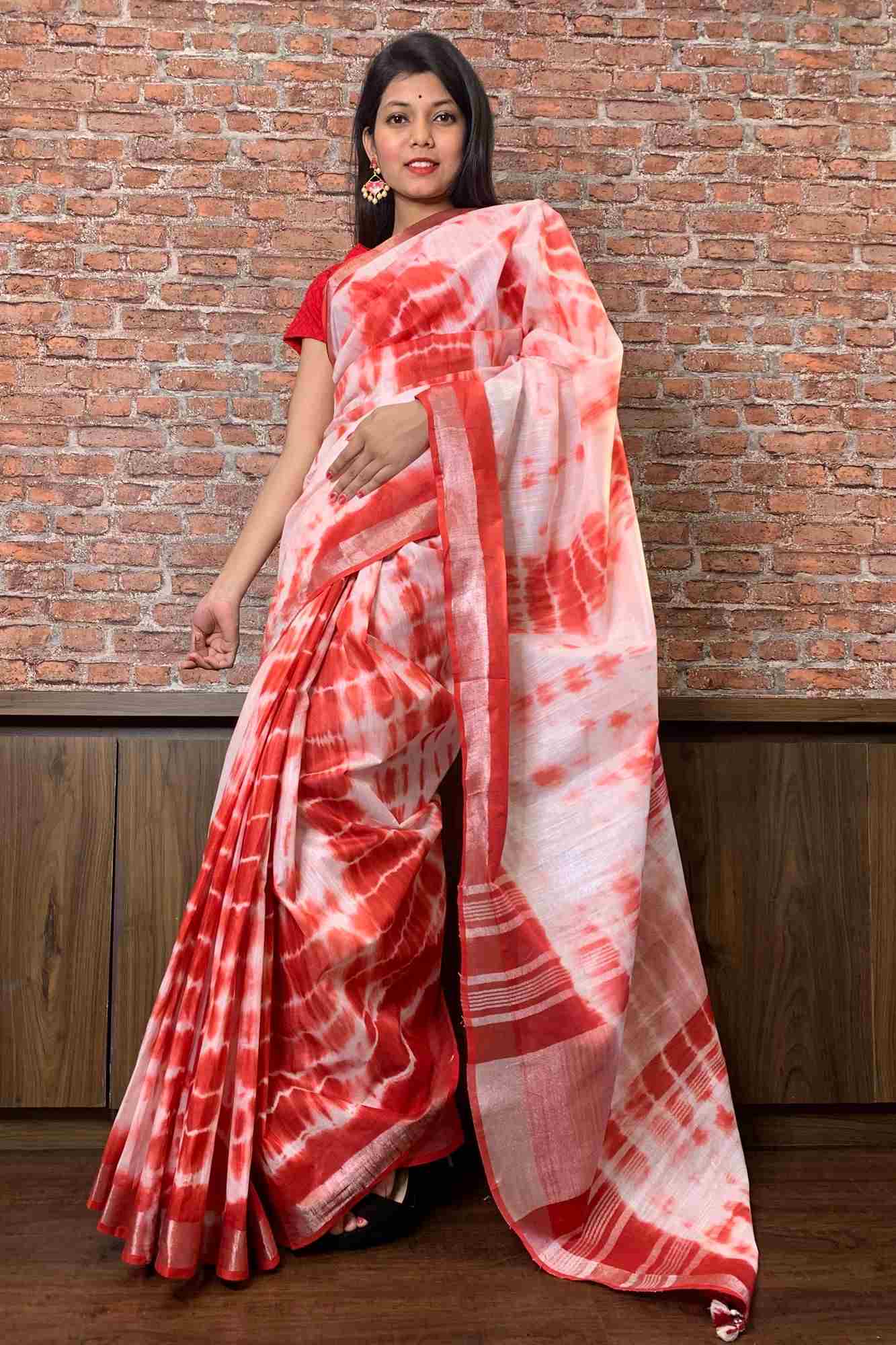 Linen slub saree