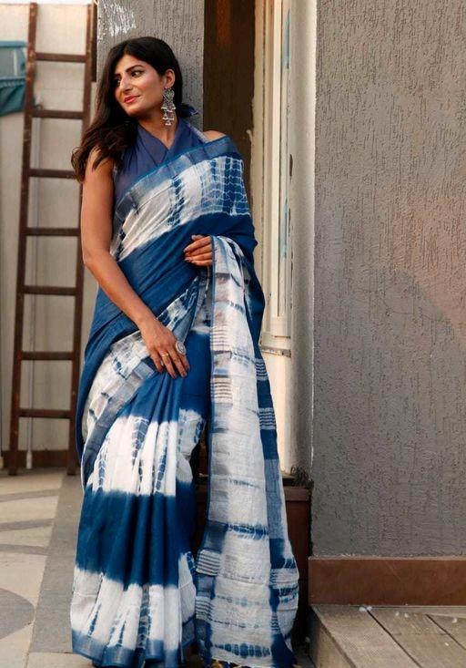 Linen slub saree