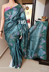 Tussar cutwork embroidery saree