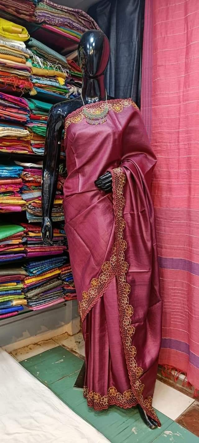 Tussar cutwork embroidery saree