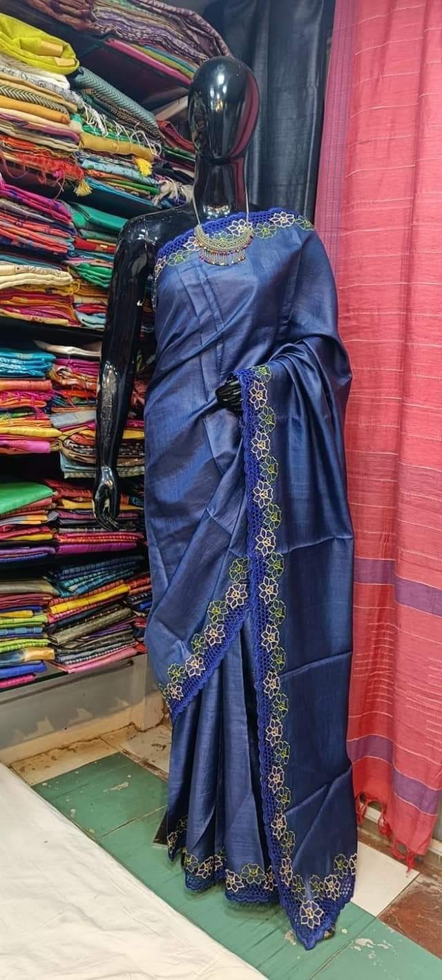 Tussar cutwork Embroidery saree