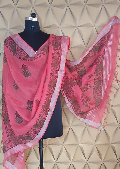 Tussar silk saree Linen printed Dupatta WEAVESHOW®