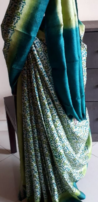 Pure Tussar Silk print saree