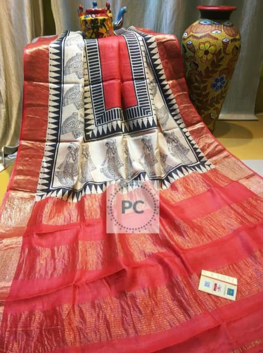 Pure Tussar Silk print saree