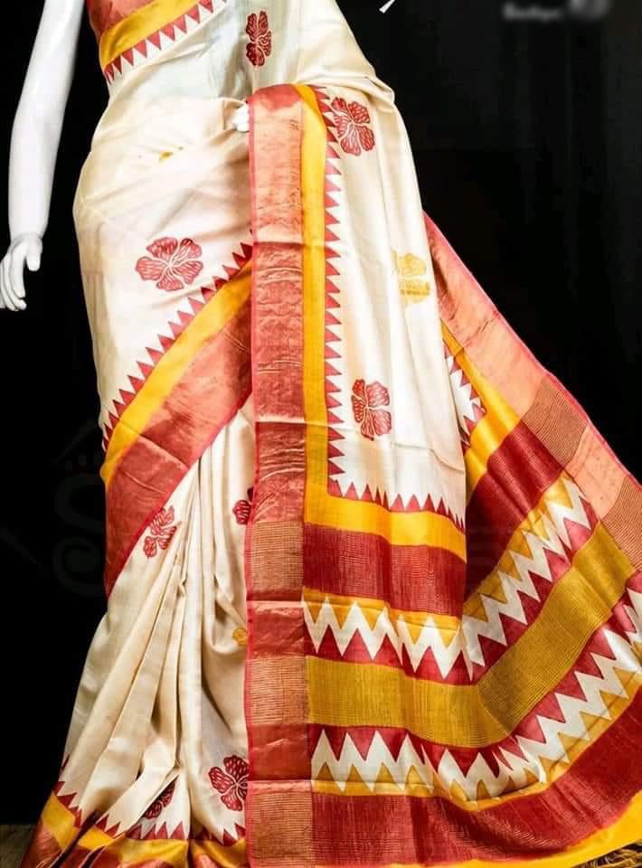 Pure Tussar Silk print saree