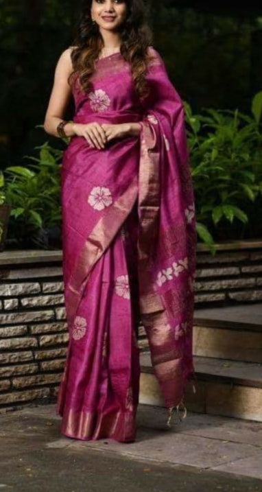 Pure Tussar Silk print saree
