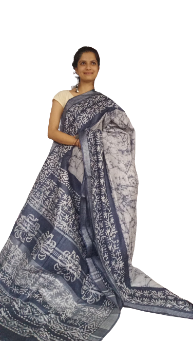 Khadi linen batik print saree