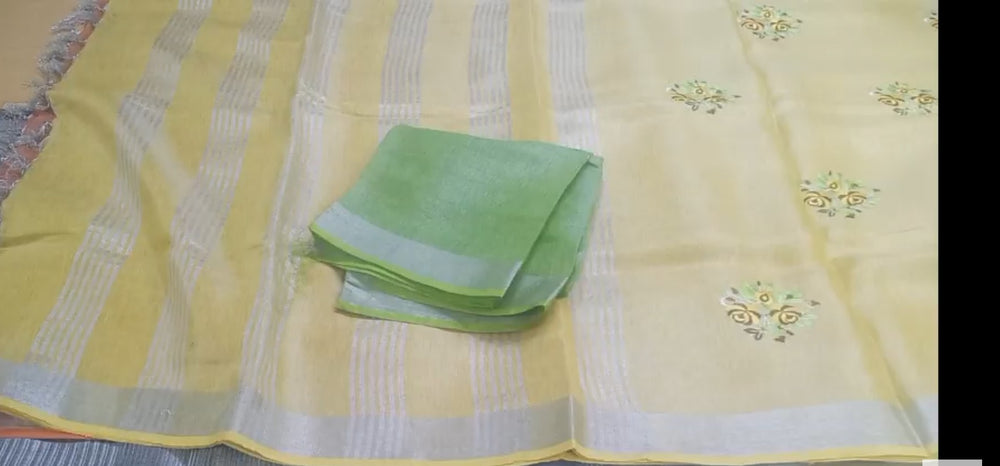 Tissue linen embroidery saree SILK ZONE