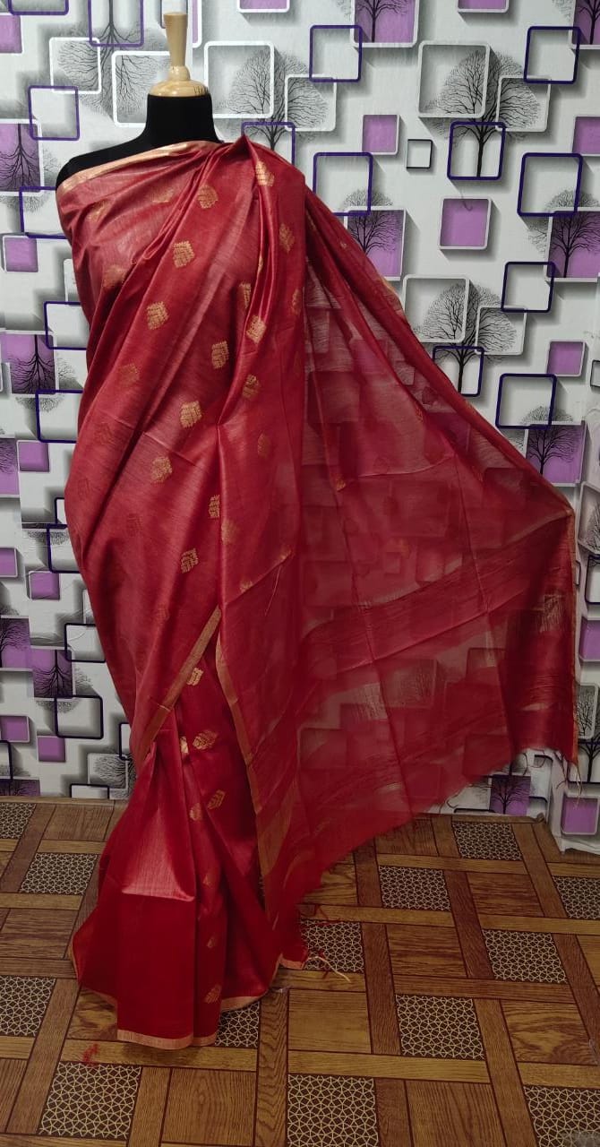 Tussar Munga Silk Zari Butta Saree HIND SILK