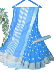 Linen Saree With Hand Embroidery Butta SILK ZONE