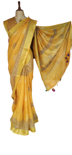 Linen Hand Block Printed Saree