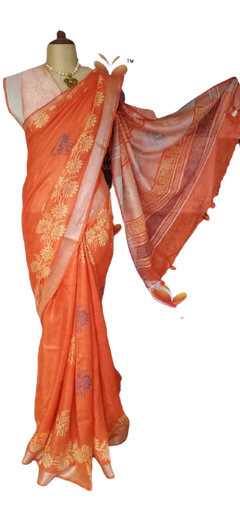 Linen Hand Block Printed Saree