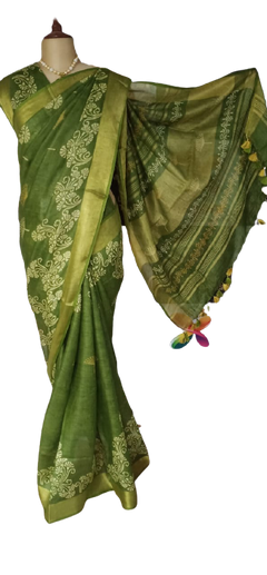 Linen Hand Block Printed Saree