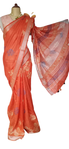 Linen Hand Block Printed Saree