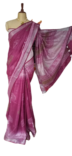 Linen Hand Block Printed Saree