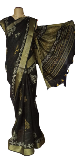 Linen Hand Block Printed Saree