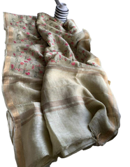 Silk Linen Embroidery Saree M J HANDLOOM