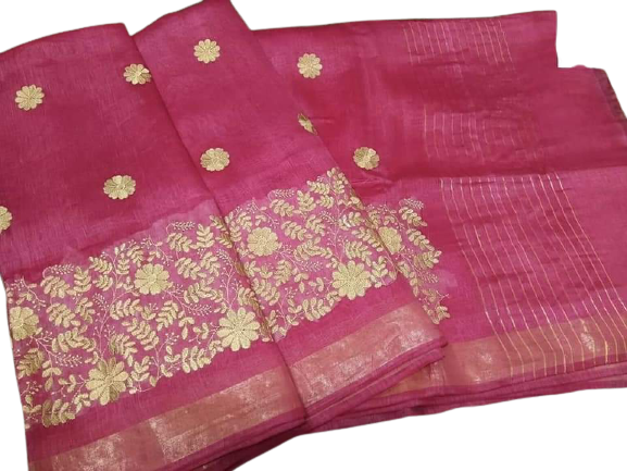 Silk Linen Embroidery Saree M J HANDLOOM