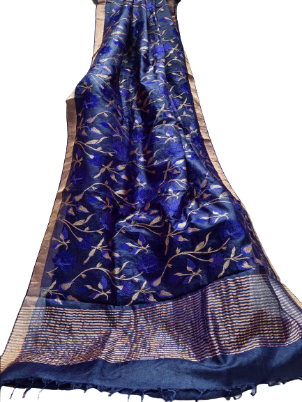 Silk Linen Embroidery Saree M J HANDLOOMS