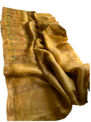 Silk Linen Embroidery Saree M J HANDLOOMS