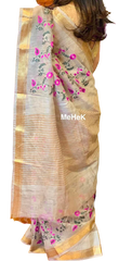 Silk Linen Embroidery Saree M J HANDLOOM