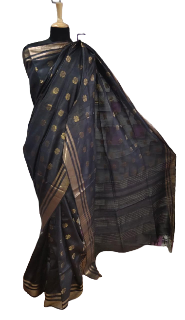 Tussar Munga Silk Zari Butta Saree HIND SILK