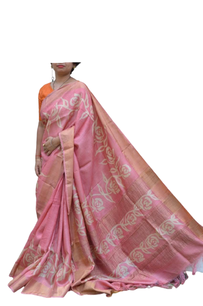 Tussar Silk Hand Print Saree