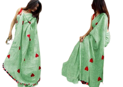 Linen embroidery heart design saree SILK ZONE