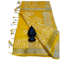 Khadi linen batik print saree SILK ZONE