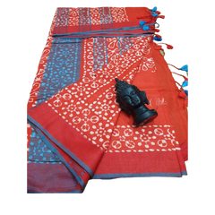 Khadi linen batik print saree SILK ZONE