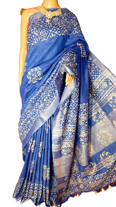 Khadi linen batik print saree