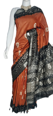 Khadi linen batik print saree MJ Handlooms