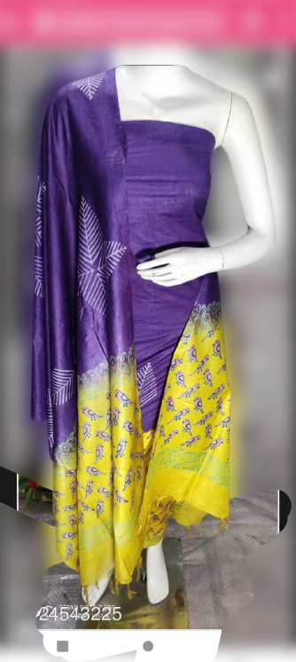 Soft silk hand block discharge print suit SILK ZONE