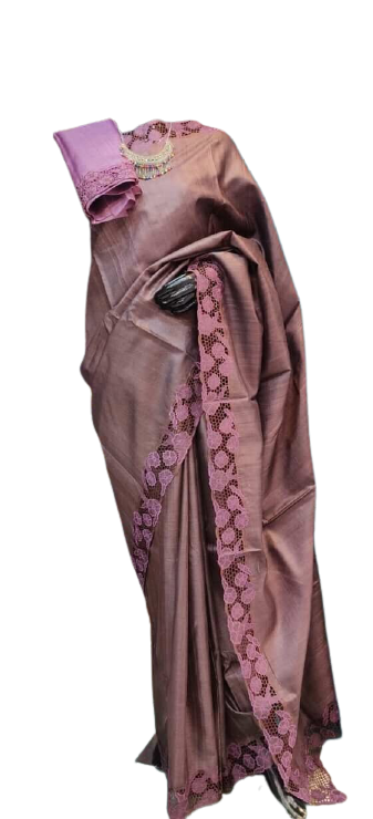 Tussar silk cut work design saree SILK ZONE