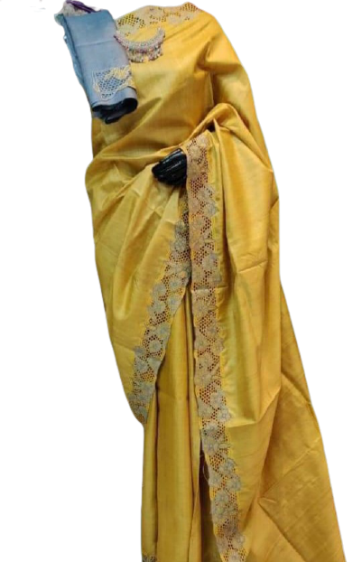 Tussar silk cut work design saree SILK ZONE
