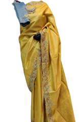 Tussar silk cut work design saree SILK ZONE