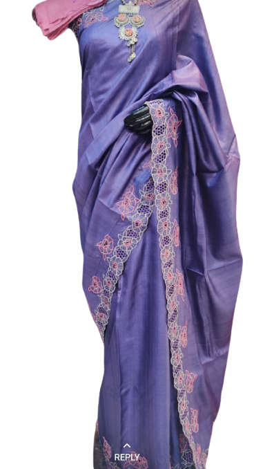 Tussar silk cut work design saree SILK ZONE