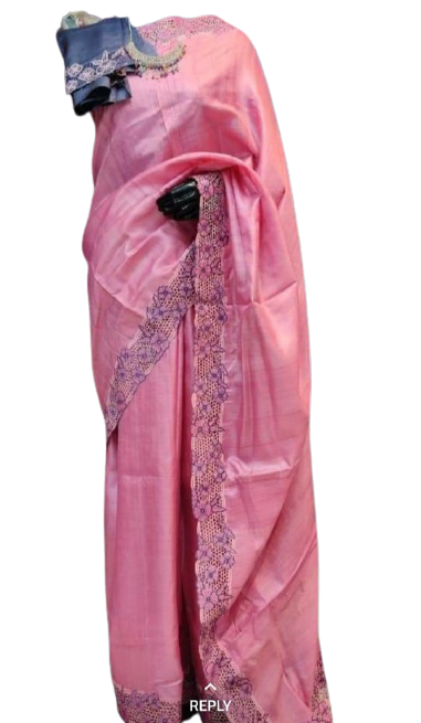 Tussar silk cut work design saree SILK ZONE