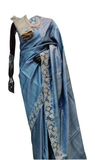 Tussar silk cut work design saree SILK ZONE