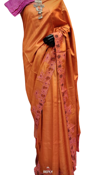 Tussar silk cut work design saree SILK ZONE