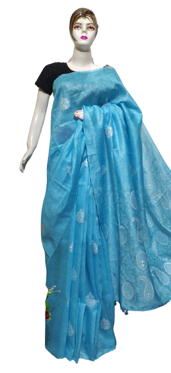 Organza linen embroidery saree SILK ZONE