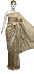Organza linen embroidery saree SILK ZONE