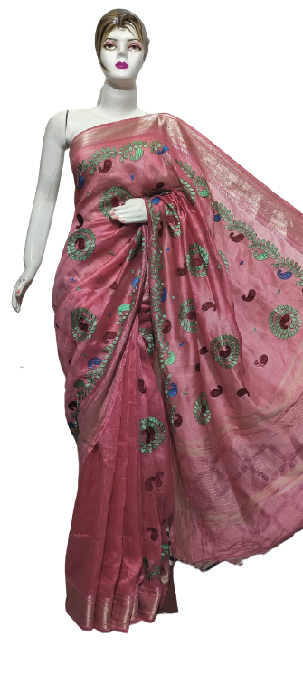 Organza linen embroidery saree SILK ZONE