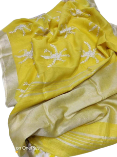 Pure silk linen embroidery saree