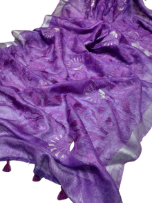 Pure silk linen embroidery saree