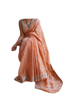 Pure silk linen embroidery saree